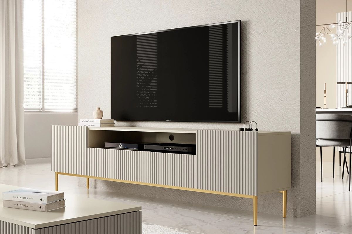 Meuble TV Avec Niche 200 Cm KASHA Pieds Or Bobochic