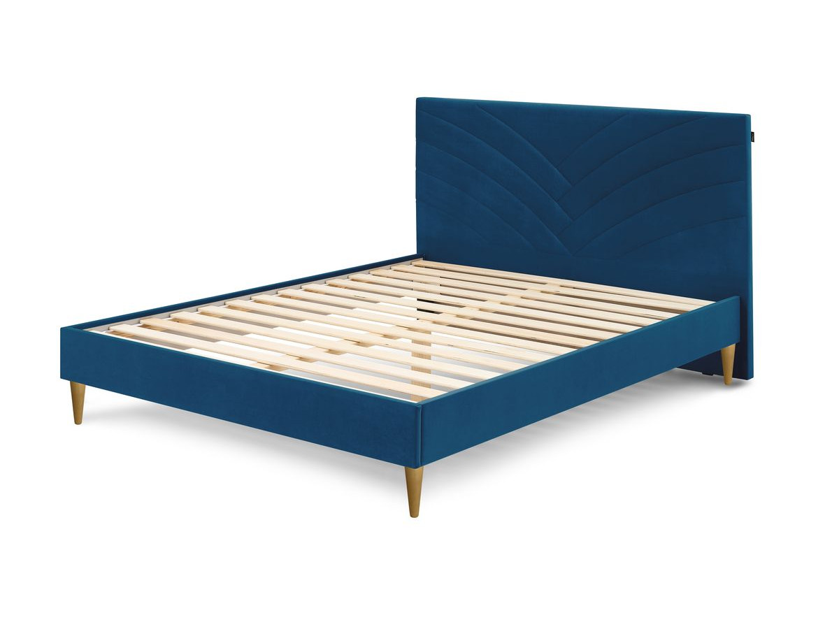 Rama łóżka VELVET z listwami z litego drewna i nóżkami z drewna naturalnego 180 x 200 cm