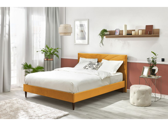 Rama łóżka VELVET z listwami z litego drewna i nóżkami z drewna wenge 160 x 200 cm