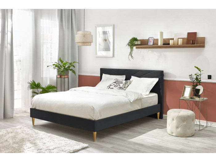 Rama łóżka VELVET z nóżkami z drewna naturalnego 180 x 200 cm