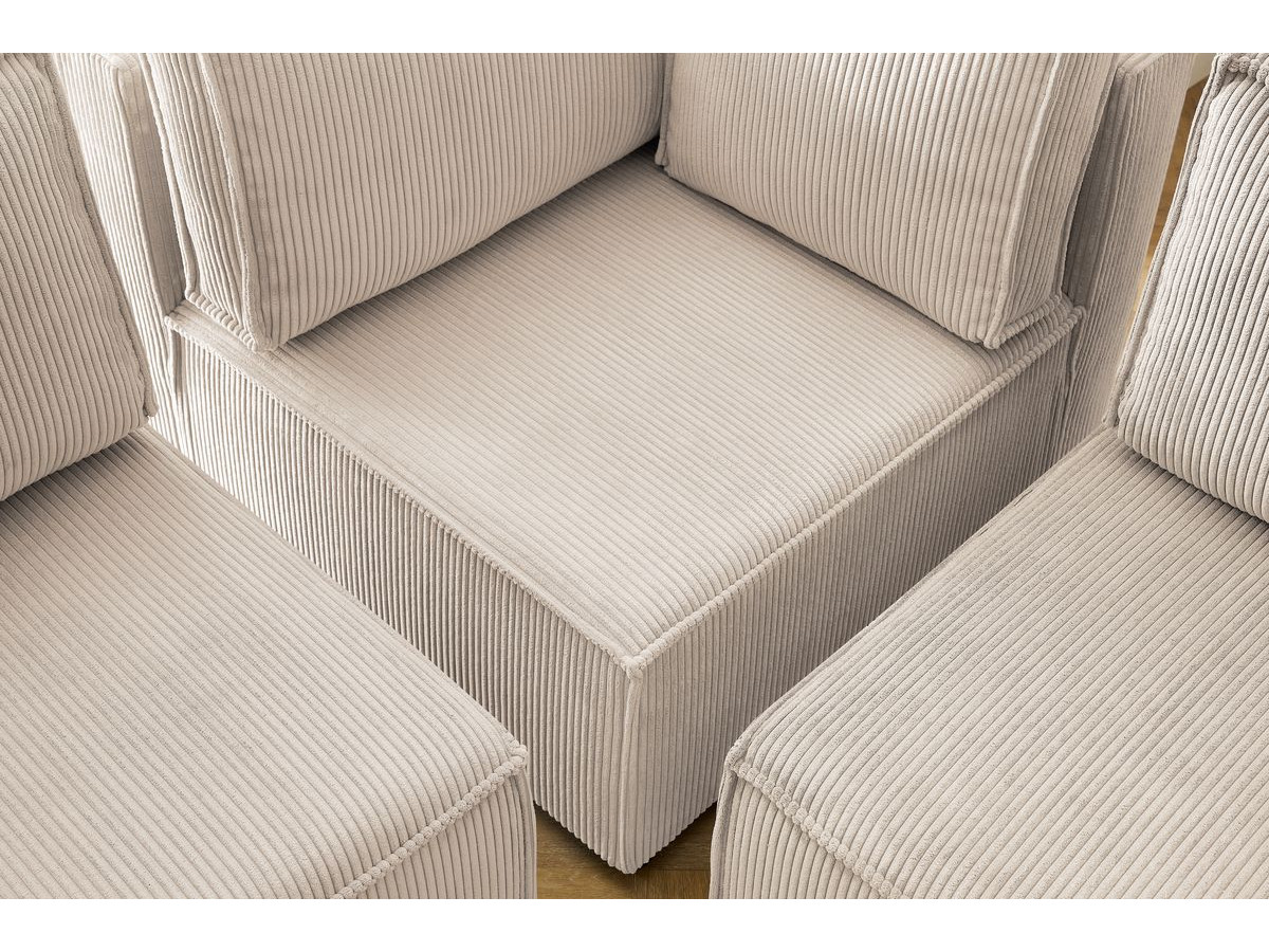 Canapé d'angle fixe modulable XL NIHAD tissu velours côtelé avec pouf