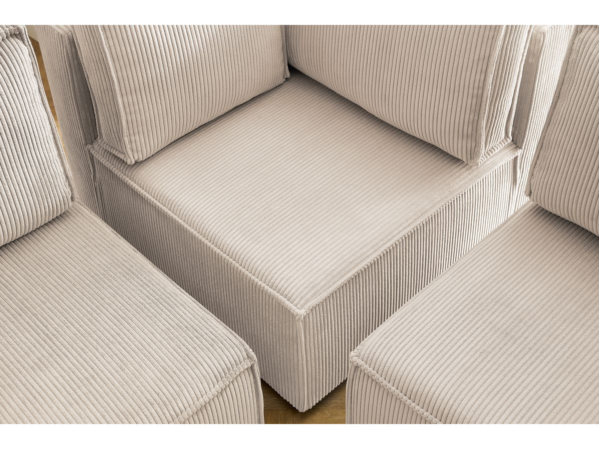 Canapé d'angle fixe modulable XL NIHAD tissu velours côtelé avec pouf