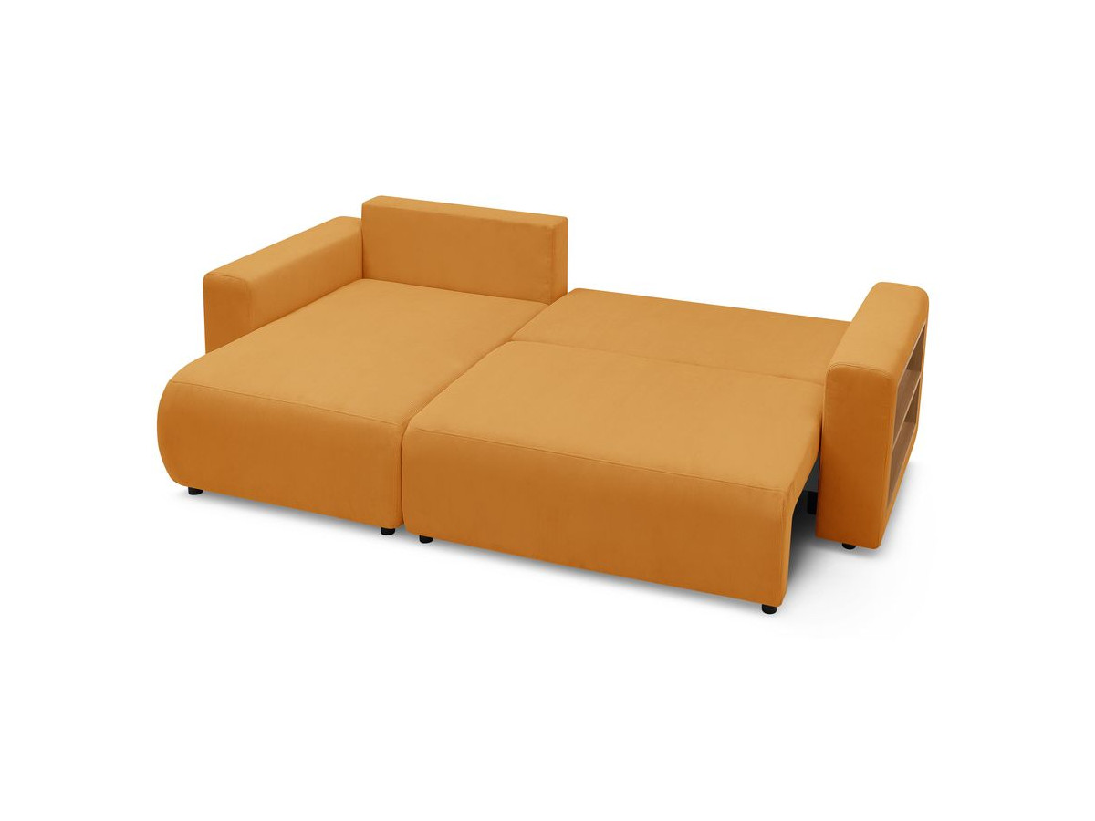 Canapé d'angle convertible réversible coffre tablette ENVY tissu velours côtelé avec pouf