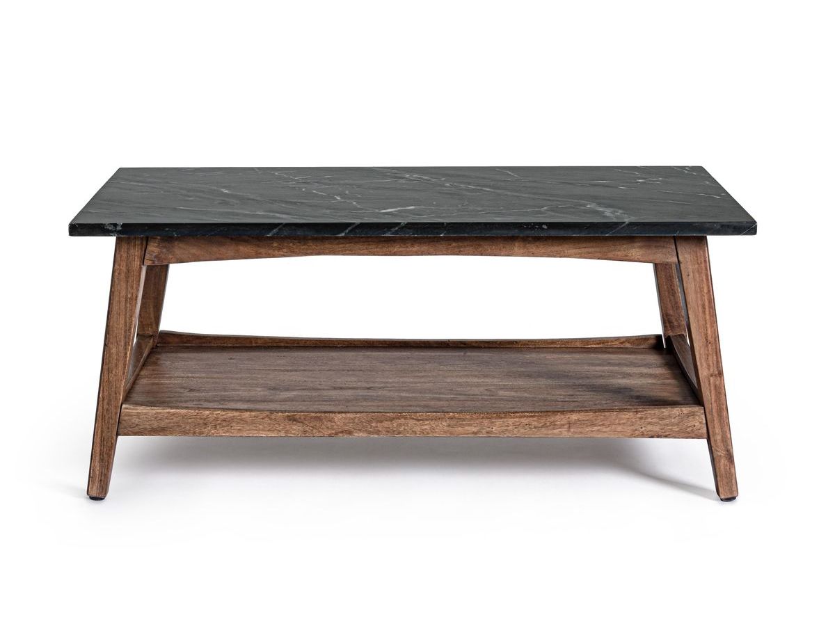 Table basse 105 cm AUTEUIL Acacia et marbre noir