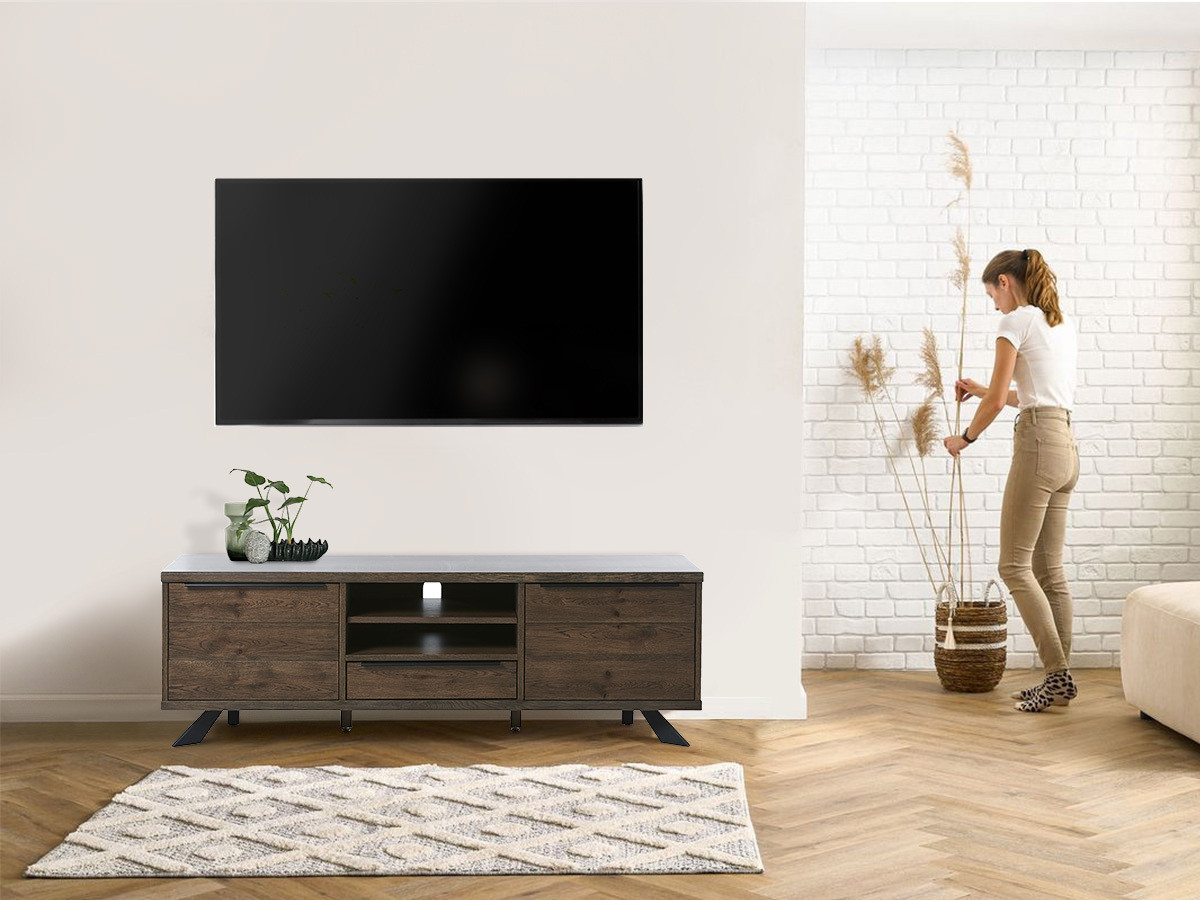 Meuble TV 170 cm SERNA plaqué chêne