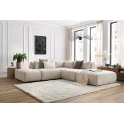 Modułowa sofa narożna JEANNE w tkaninie teksturowanej z 2 fotelami, 1 narożnikiem i 2 podnóżkami