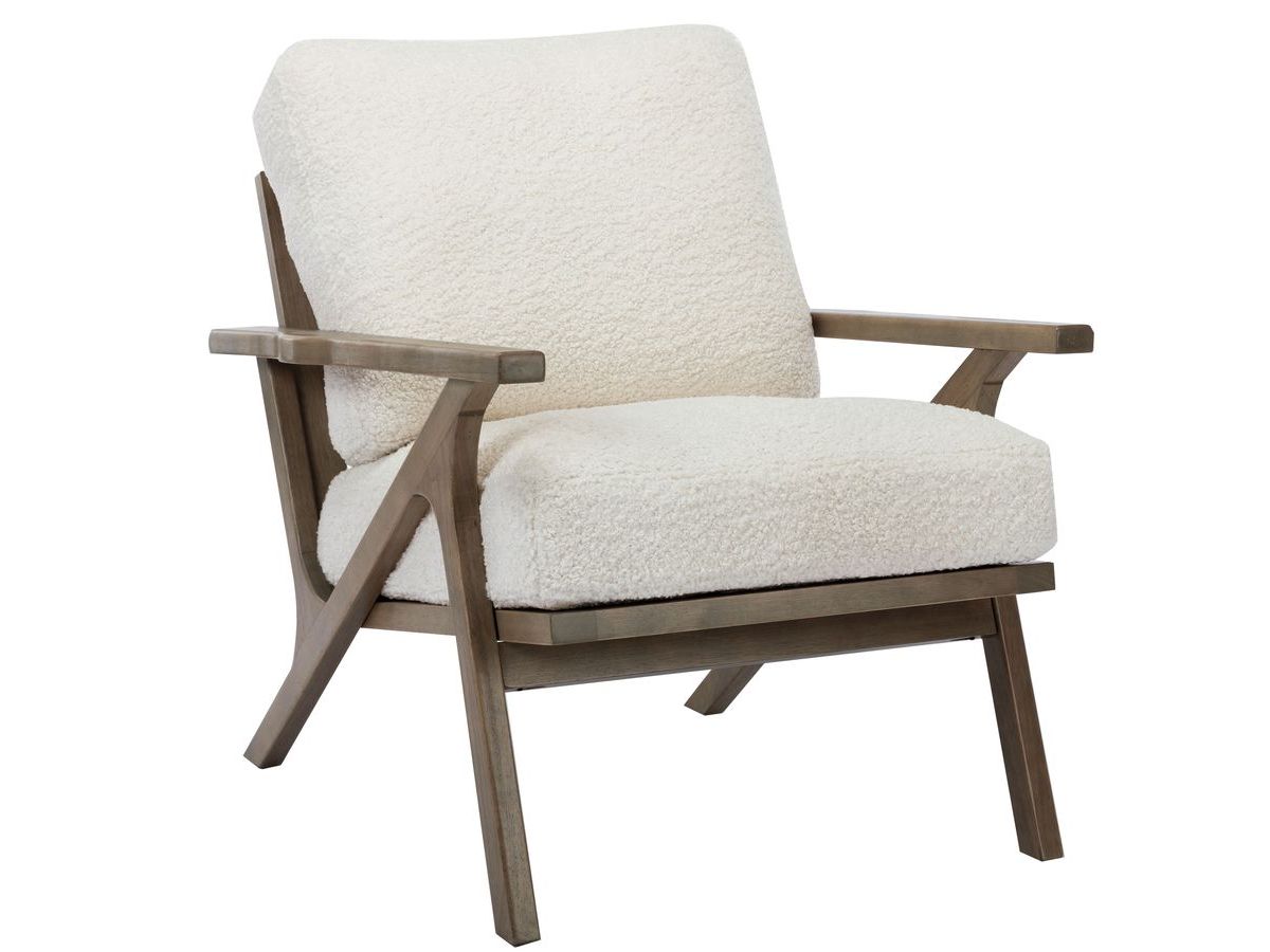 Fauteuil JEREMY tissu bouclette et bois massif