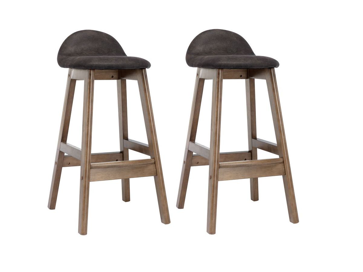 Lot de 2 tabourets de bar LANCELOT simili cuir et bois massif