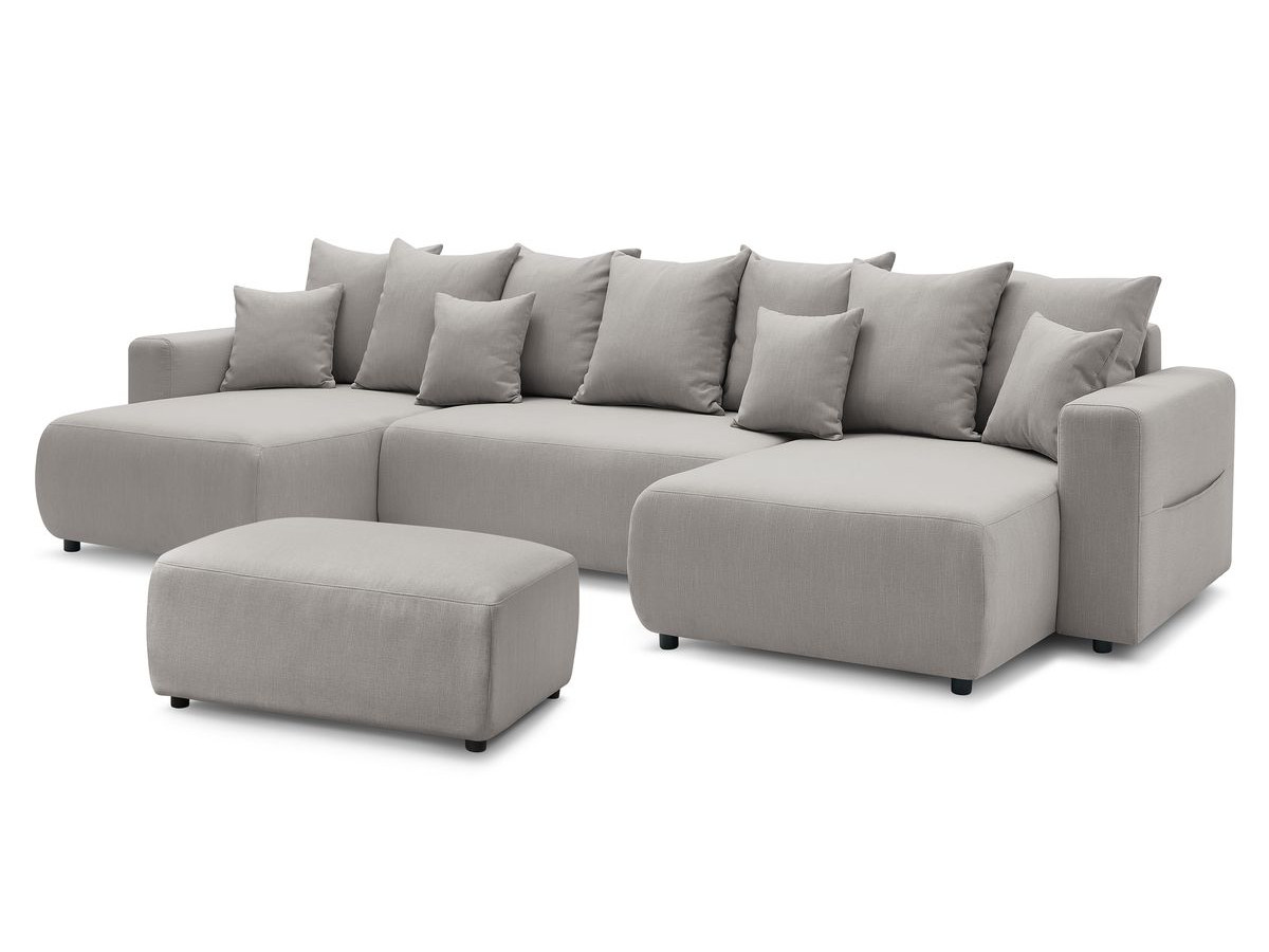 Canapé panoramique convertible ENVY tissu lisse avec pouf