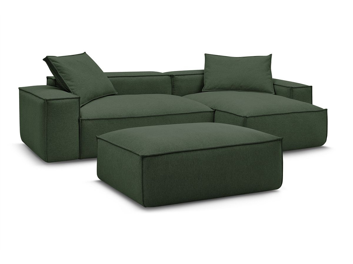 Canapé d'angle fixe BOHEME tissu chiné avec pouf