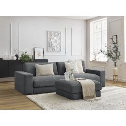 3-osobowa prosta sofa LEONARD z teksturowaną tkaniną i podnóżkiem