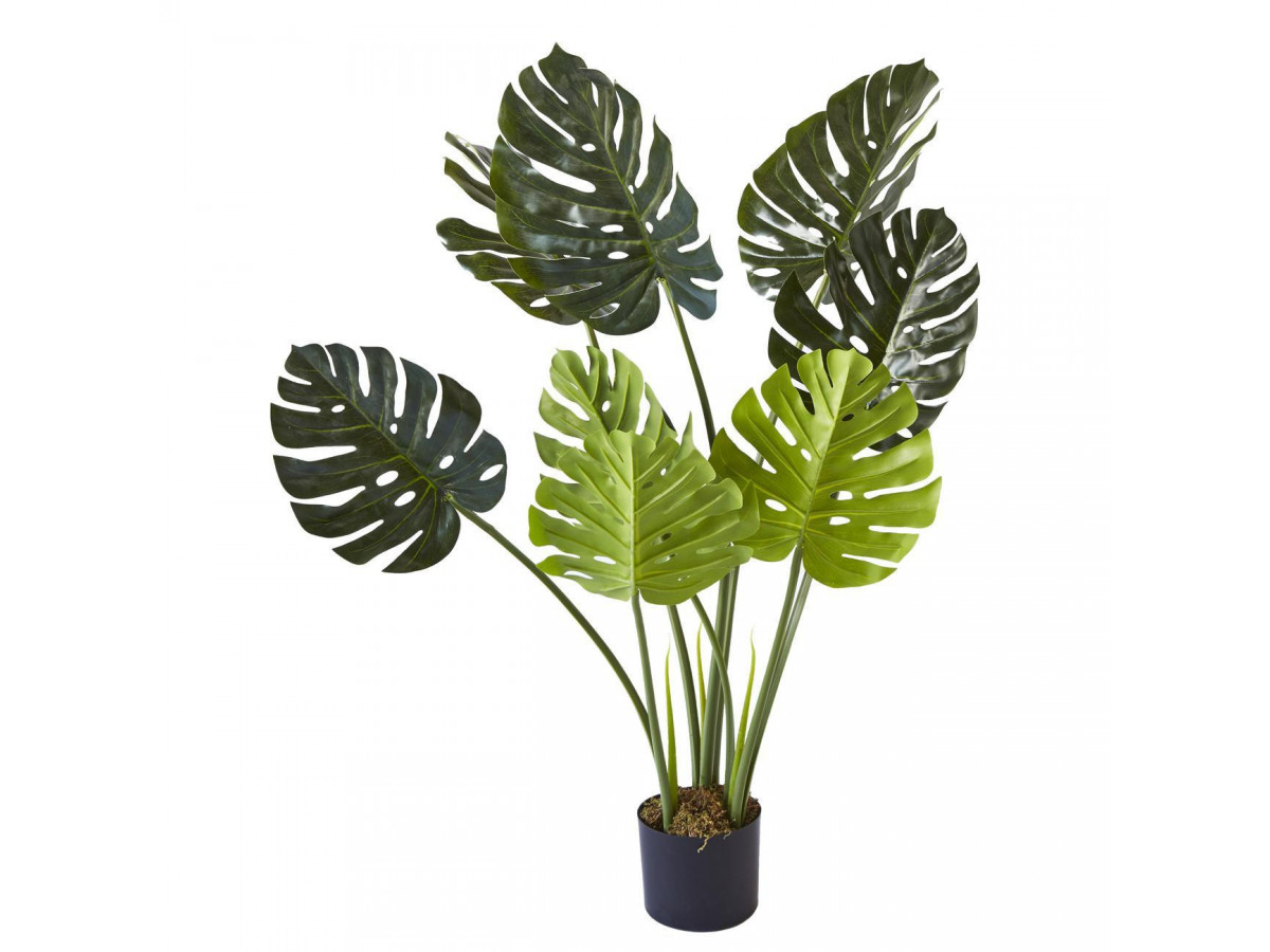 Plante artificielle en polyethylène a 8 feuilles et son pot noir Olla1