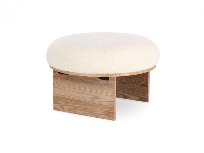 Pouf RODRIGUE tissu effet laine et placage frêne