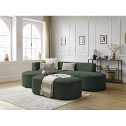 Sofa narożna ROUSSEAU w cętkowanej tkaninie z podnóżkiem