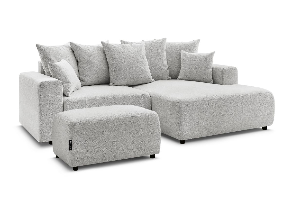 Canapé D'angle Convertible Avec Un Pouf En Velours Côtelé - Bleu Foncé Farah | Maisons Du Monde