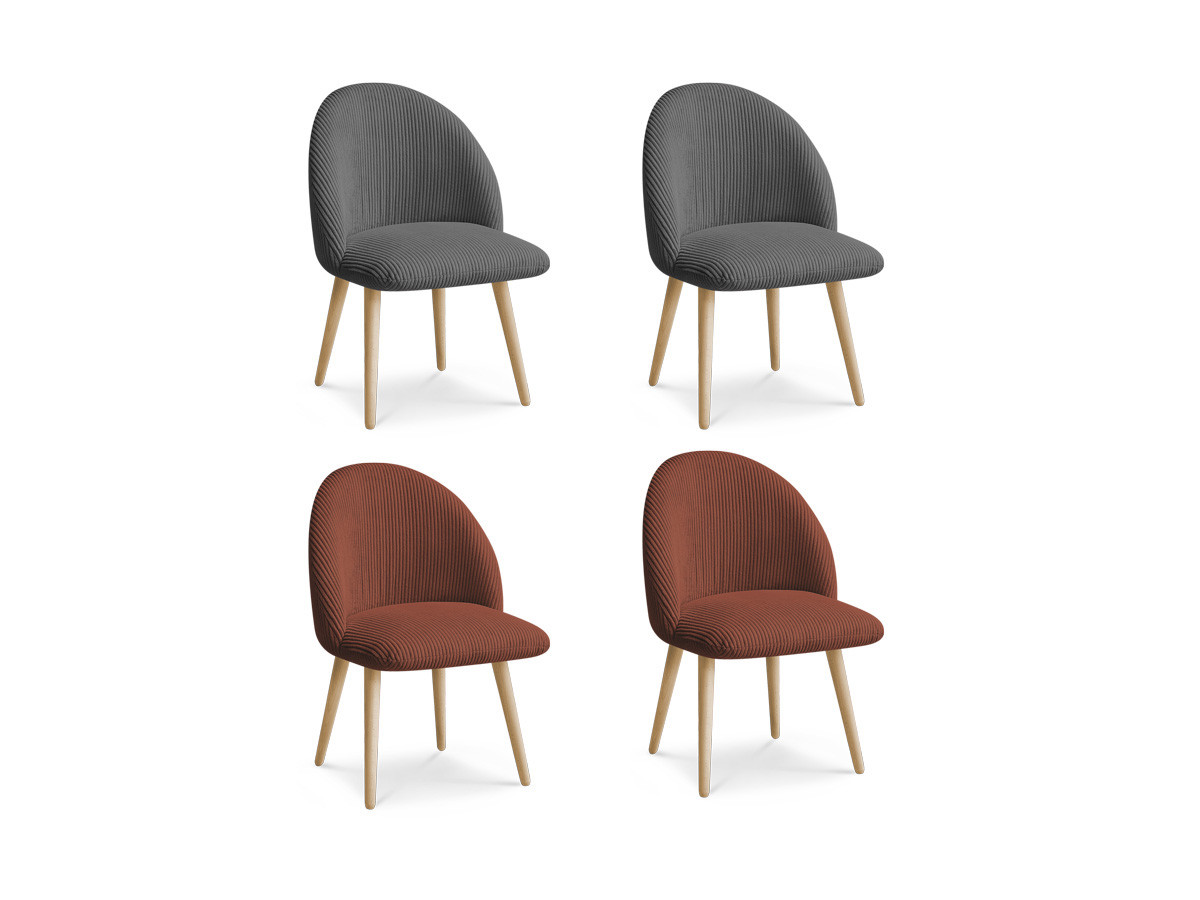 Lot de chaises LALIE tissu velours côtelé et pieds scandinaves bois