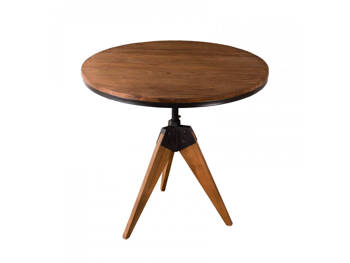 Table d'appoint ronde 70x70cm bois Teck recycle et metal YOGYA