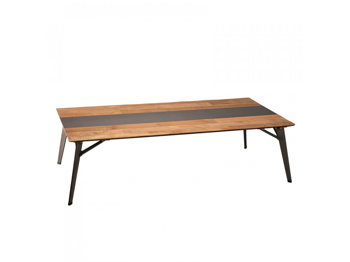 Table basse rectangulaire 140x70cm bois Teck recycle metal PRAKTI