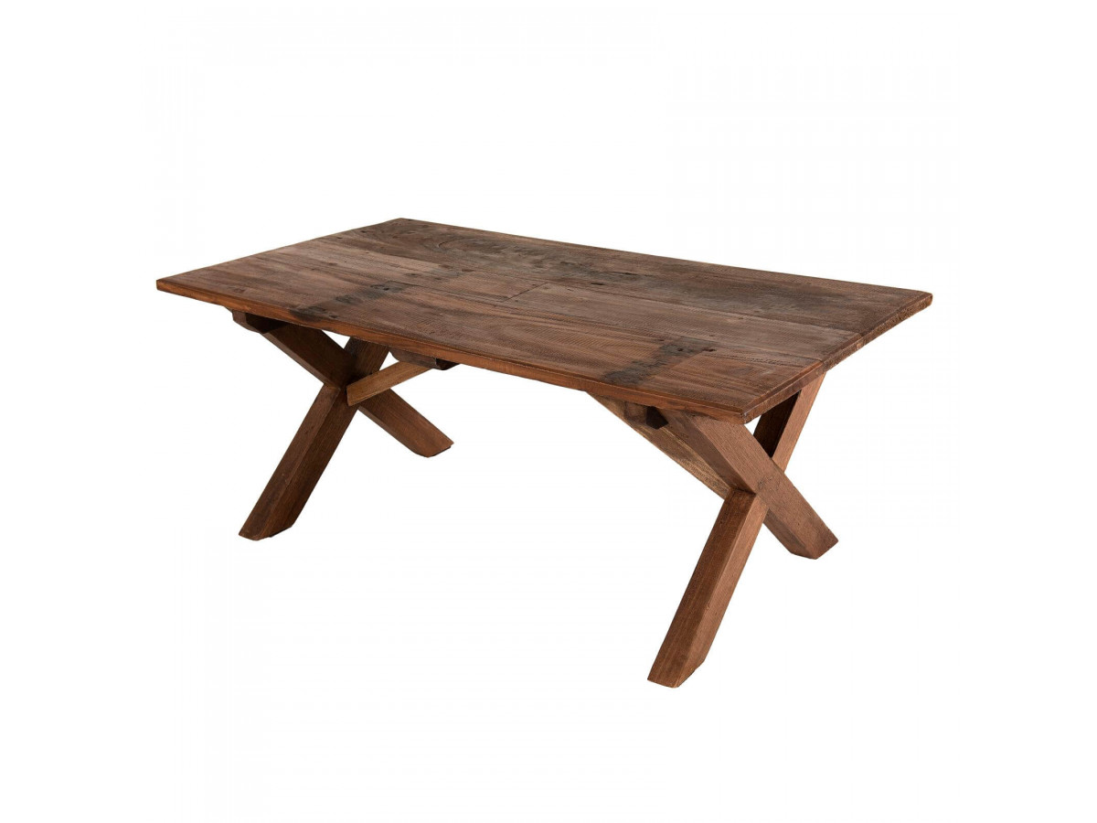 Table basse 110x60cm en bois recycle pieds croises - esprit Brocante SHIVIR