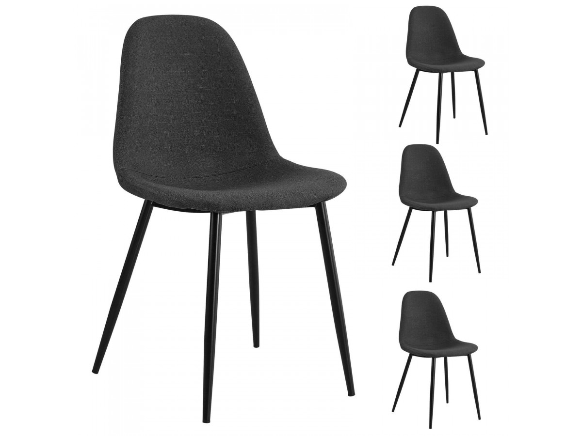 Lot de 4 chaises en tissu anthracite APLO métal noir