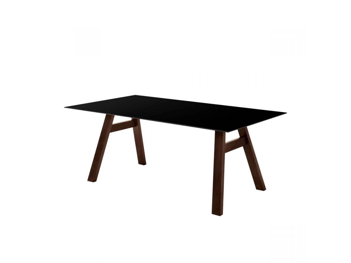 Table NORMA 180 x 75 x 90 cm bois massif Wenge et verre Noir
