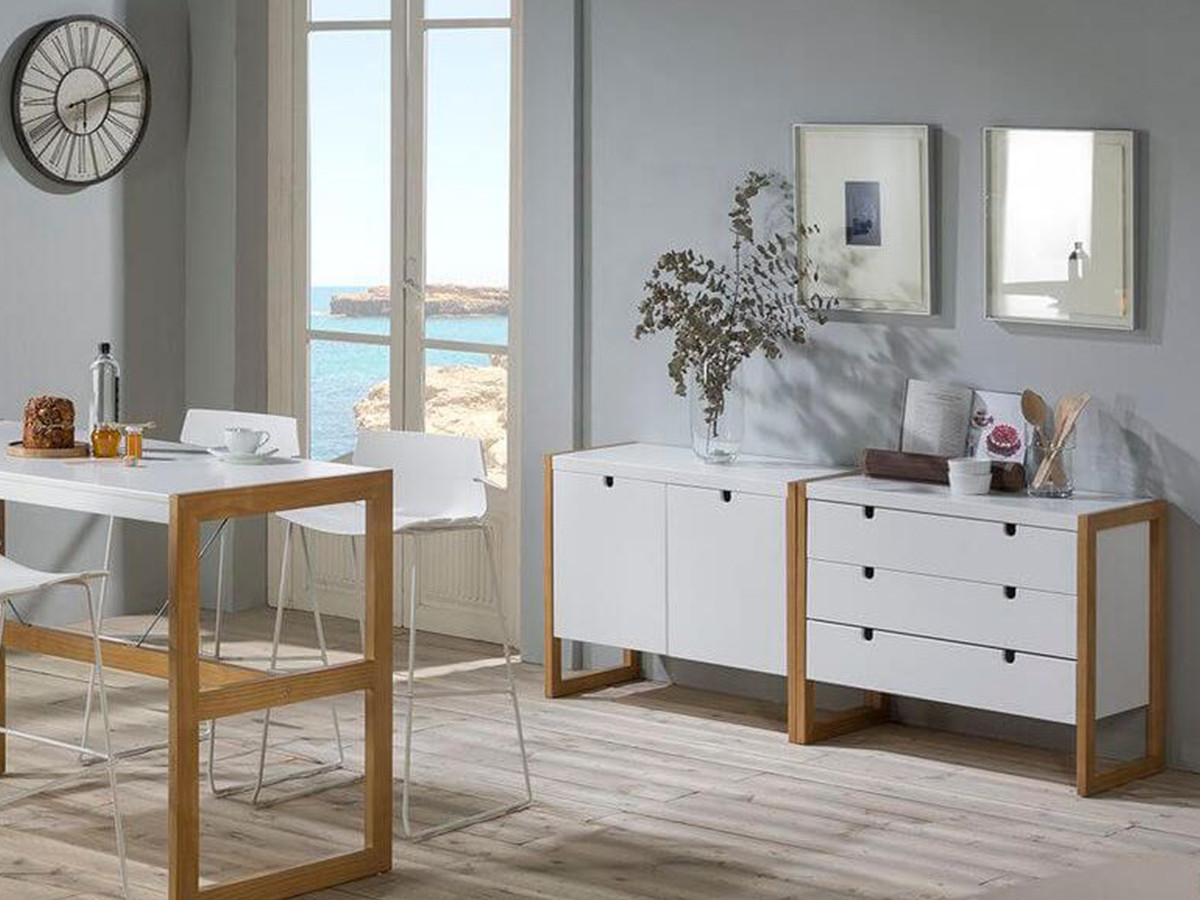 Buffet bas CUBE Bois clair et Blanc